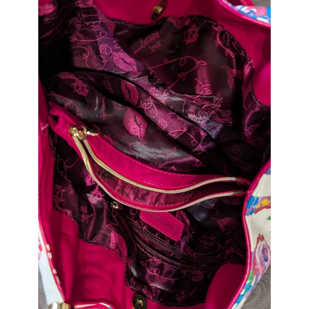 betsey johnson Bow-licious BIG Hot Pink Bow Hogo Bag Fushia Floral Tote Gold - Picture 4 of 8